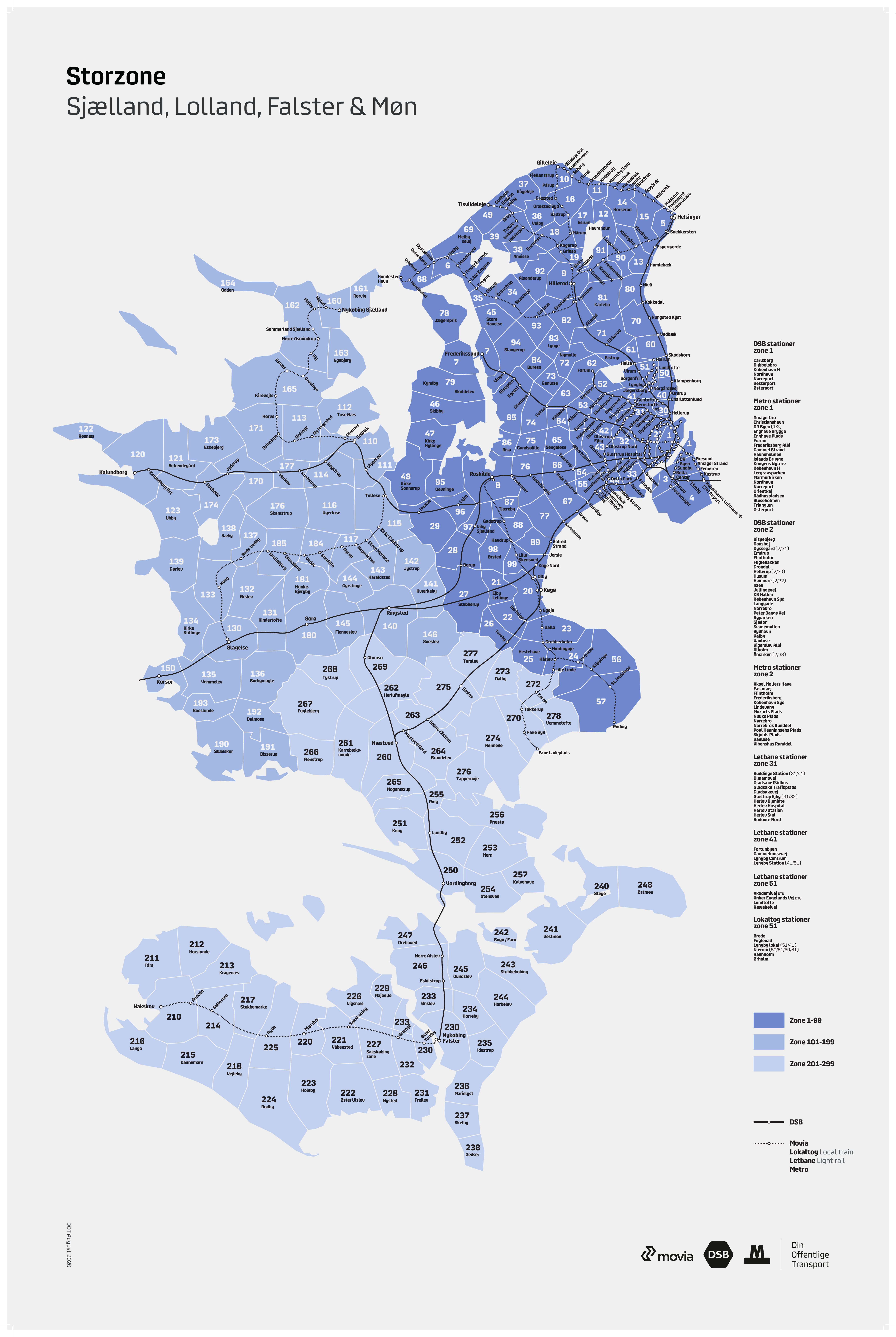 Zonekort for Sjælland, Lolland, Falster og Møn
